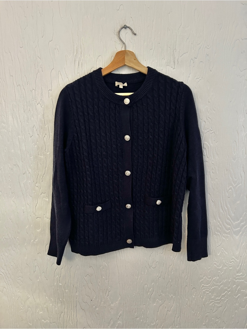 LAURA Petites Cable Knit Cardigan Navy Blue XL Preppy Coastal Nautical Elevated